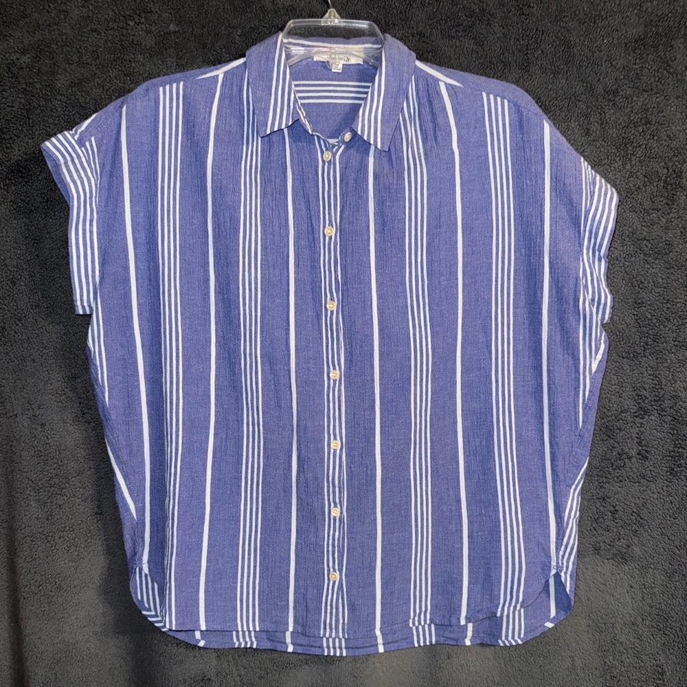 Madewell Blue And White Striped Gauze Top Size Medium